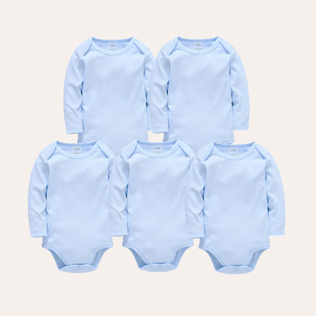 Conjunto 5 Bodies de Bebê Liso Azul Bebê