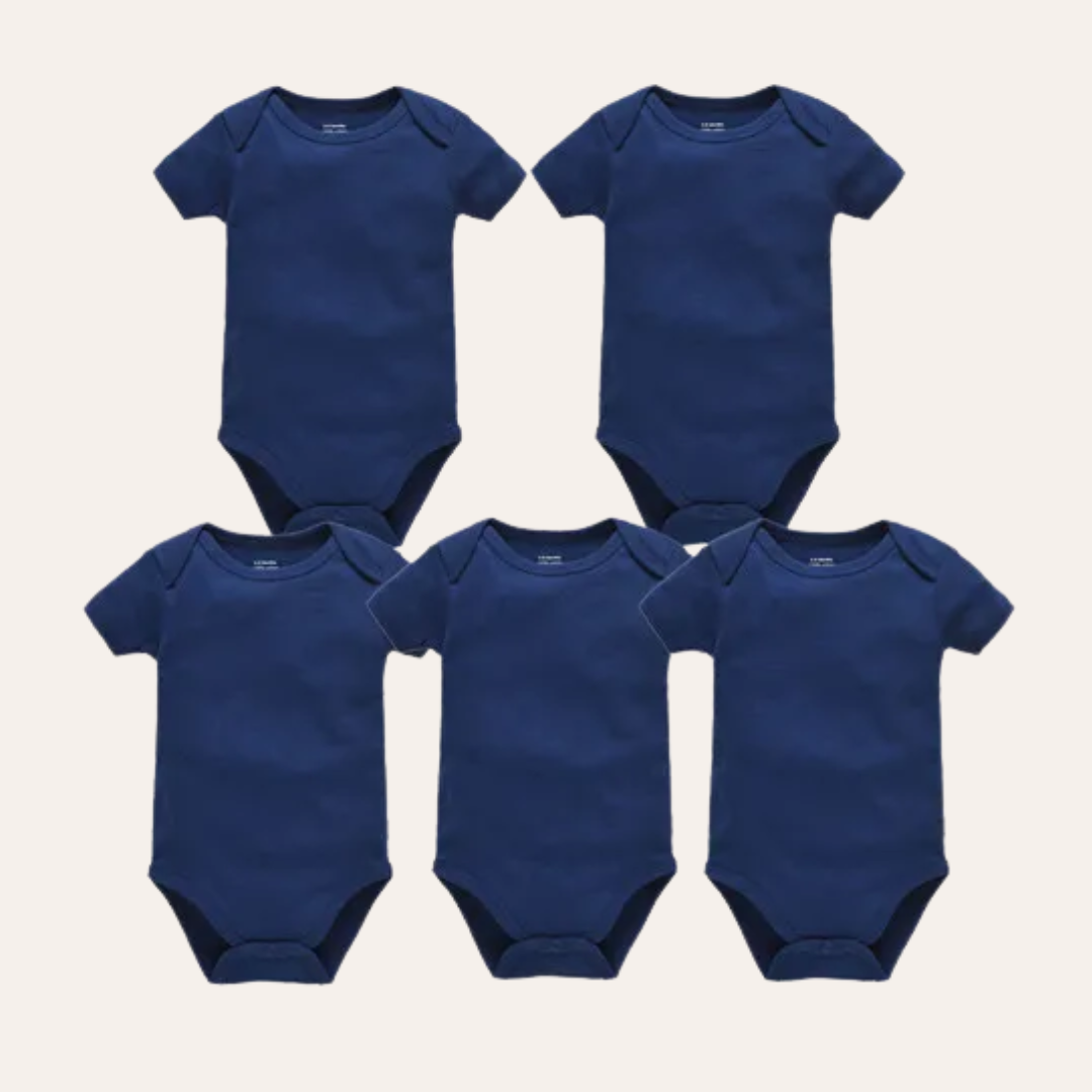 Conjunto 5 Bodies de Bebê Liso Azul Marinho