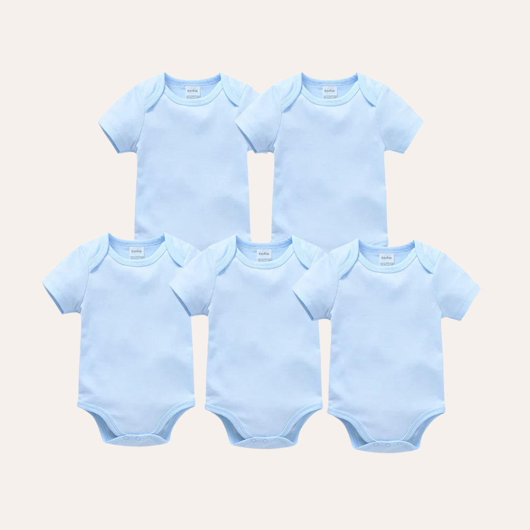 Conjunto 5 Bodies de Bebê Liso Azul Bebê