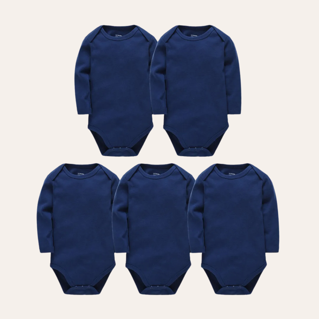 Conjunto 5 Bodies de Bebê Liso Azul Marinho