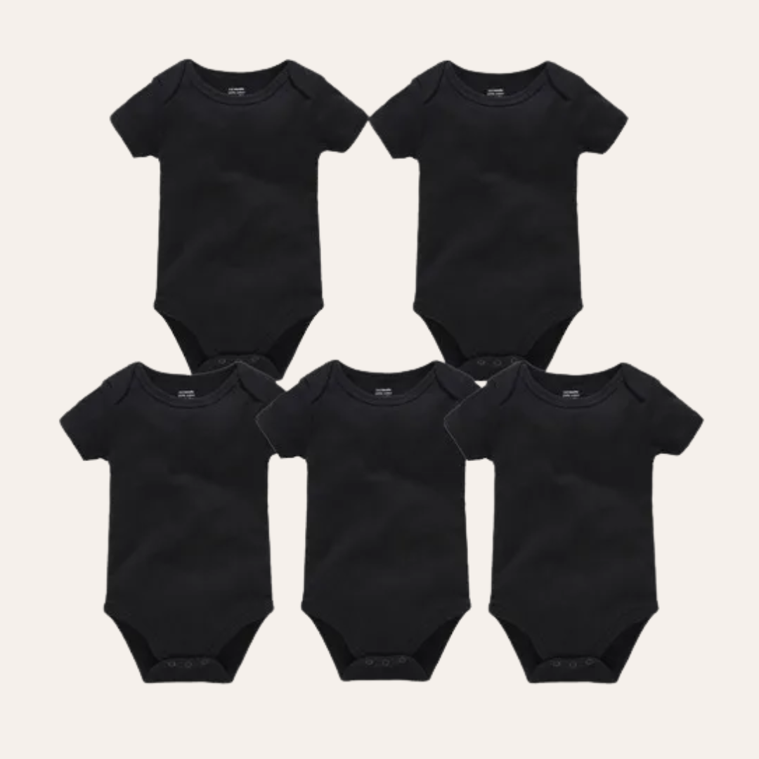 Conjunto 5 Bodies de Bebê Liso Preto