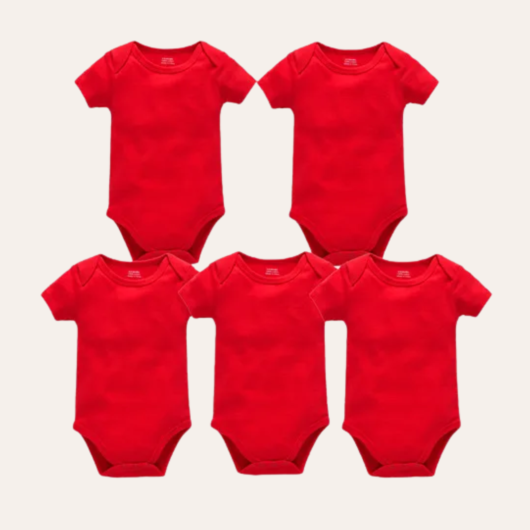 Conjunto 5 Bodies de Bebê Liso Vermelho