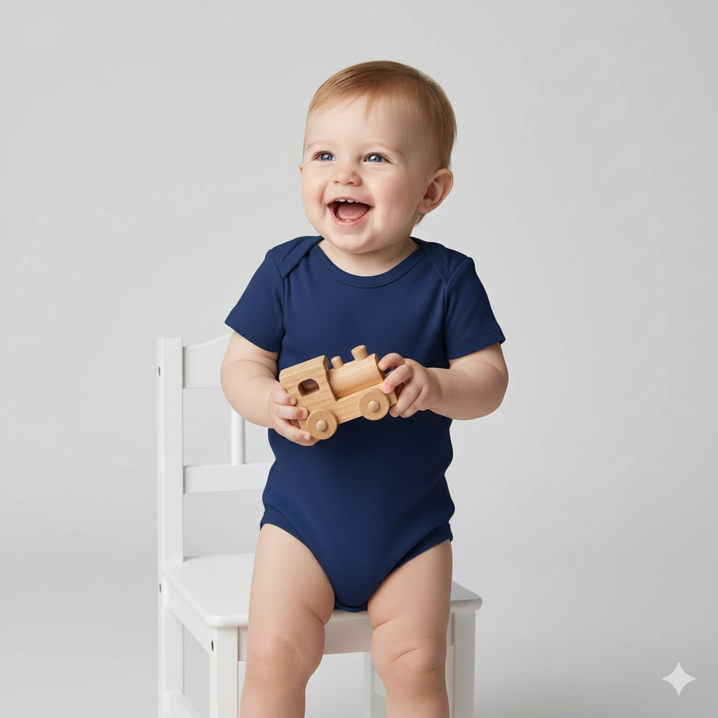 Conjunto 5 Bodies de Bebê Liso Azul Marinho